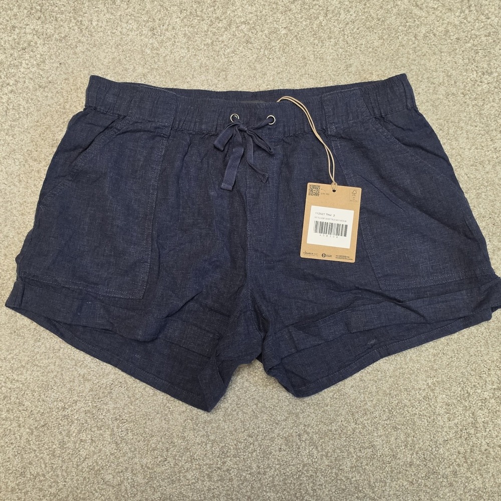 Toad&Co Taj Hemp Shorts Women'sβ Medium True Navy Pull On Drawstring NWT Linen